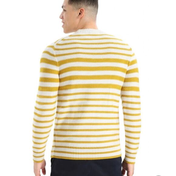 IceBreaker Men's Merino Shearer Crewe Sweater Ecru Heather Gold Stripe XL - Picture 2 of 10